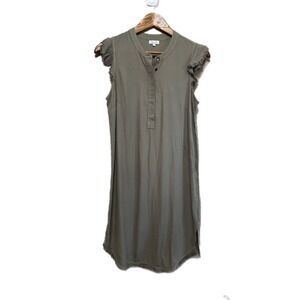 Splendid Shift Dress Womens XS Olive Green Good Frayed Fringe Hem Rayon Blend
